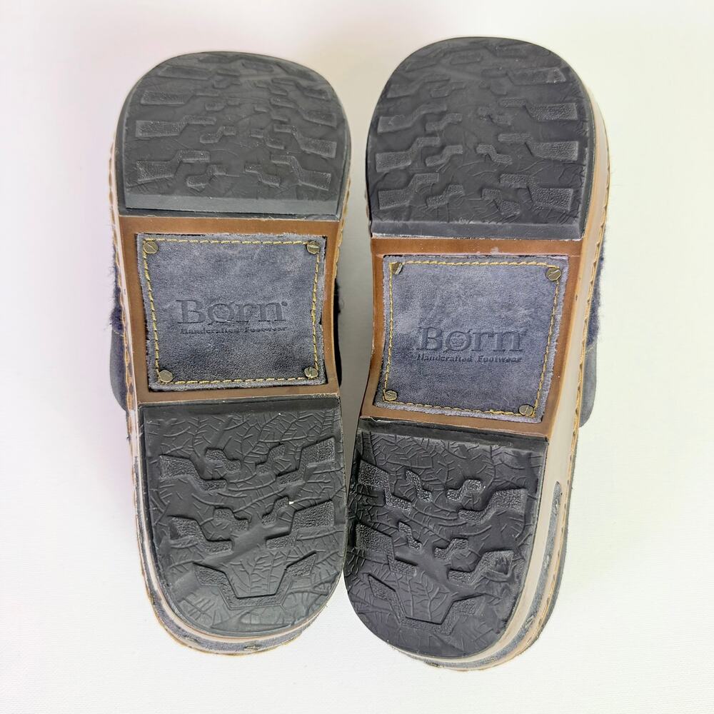 Born Bandy Navy Wool Southwest Blanket Blue Suede Wedge Clogs Women's 9 Slip Ons - Picture 8 of 10